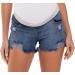 Gowjog Maternity Denim Shorts for Women | Pregnancy Jeans in Medium Blue | Summer Fashion with Torn Raw Hem | Low Waist Comfort | XL Size Available - Buy Online on GoSupps.com