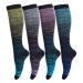 LEOSTEP Compression Socks for Men & Women (4Pair) Non-Slip Long Tube Stocking Ideal for Running Nurse Travel Flight Pregnancy 20-30 mmHg L-XL Stripe