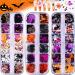 Ebanku 36 Colographic Nail seedlets glittering Halloween spider laser nail seed sequins colorful manicure pavy decoration 3D holographic nails art sequins (halloween b)