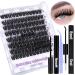 JIMIRE Individual Eyelashes Eyelash Extension Kit with Bond Seal and Remover Volume Cluster Eyelashes DIY Lash Extension Kit 12-14-16-18MM D Curl Fluffy 96Pcs DIY Extension Kit 96Pcs Fluffy Clusters