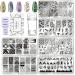 Budoci 6er Nagel Stamping Schblonen Platte Set Nail Stamping Kit with nail plate stamp and scraper for nail stamp manicure french nail art/plant/puzzle/geometry/fire/animal/lace/feather 6 st nail stamp plates set