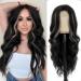 testar 28 Inch Long Black Wigs For Women Blonde Highlights Wavy Curly Wig Middle Part Natural Glueless Synthetic Wig For Daily Party Use Black Blonde Highlights