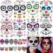 20 Sheets Day of the Dead Face Sugar Skull Tattoos  Including 8 Large Sheets Halloween Temporary Face Tattoos  Halloween Sugar Skull Face Tattoos