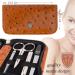 3 Swords Germany - brand quality 8 piece manicure pedicure grooming kit with glass nail file (483) COGNAC - OSTRICH IMITATION - Buy Online on GoSupps.com