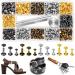 420 Sets Leather Rivets Kit Double Cap Brass Rivets Leather Studs with 3PCS Setting Tools for Leather Repair and Crafts 4 Colors and 3 Sizes 420 Pack