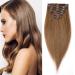 Clip in extensions real hair extension hairpiece 8 wefts heat resistant straight light brown#6 33 cm (80 g)