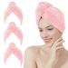 MOONQUEEN Coral Velvet Microfiber Hair Towel Wrap for Women - Thicken 380GSM - Super Absorbent Quick Dry Hair Turban for Drying Curly Long Thick Hair - 3 Pack (Pink, 10x26 Inch)
