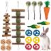 EBaokuup Bunny Chew Toys for Teeth, Rabbit Hamster Chew Toys for Dental Health, 100% Natural Apple Wood Grass Ball String Carrot Toys for Chinchillas, Guinea Pigs, Hamsters 18PCS