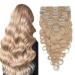 Clip in Extensions Real Hair Wavy Hair Extensions Hairpiece Double 8 piece SET Remy Hair Light Blonde#613 18"(45cm)-245g