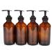 Vivaplex 4 Large 8 oz Empty Amber Glass Bottles with Black Lotion Pumps