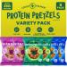 CRISP POWER Protein Pretzels Variety Pack With Sea Salt Sesame & Everything Up To 28G Protein High Protein Snack High Fiber Low Carb Crunchy Pretzel Snacks No Added Sugar 1.75 oz Bags 6 Pack Vegan Keto Variety 1