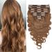 Clip in Extensions Real Hair Wavy Hair Extensions Hairpiece Double 8 piece SET Remy Hair Light Brown#6 18"(45cm)-245g