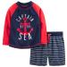 Simple Joys by Carter's Baby Boys' Swimsuit Trunk and Rashguard Set Rash Guard 3-6 Months Navy Red Anchor/White Stripes