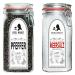 Organic pepper & salt set |Noble herb - entire peppercorns & sea salt in the premium XXL glass - spices and spice mixtures - free of additives - for steaks salads roasts and much more.