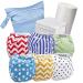 Reusable Nappies - Eco Friendly and Chemical Free Cloth Nappies - Includes 6 Washable Baby Diapers 6 Bamboo Nappy Inserts 1 Roll of Biodegradable Nappy Liner Wet Bag Stripes & Polka Dots