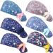 6 Pieces Adjustable Bouffant Cap with Button Women Long Hair Ponytail Hat (Floral Print)