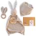 Mikito Organic Cotton Newborn Gifts Box  Baby Gifts Unisex incl. Muslin Baby Lovey Comforter + Baby Bandana Bib Drool + Wooden Baby Teether + Birth Announcement Sign  Baby Gift Set  Loveys for Babies Beige