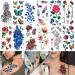 56 Colorful Rose Flowers Feather Butterfly Temporary Tattoos for Women - Sexy Floral Blossom Tattoo Sticker Kit - Buy Online on GoSupps.com
