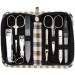 Three swords - 8 pcs.Manicure set 'Roma' |High quality nail care set in a checkered synthetic leather case |Contents: nail scissors set foot and nail clips tweezers glass nail files sapphire nail file checkered - synthetic leather