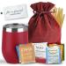 Bellina Tea Gift Baskets for Women and Men - Herbal Tea Variety Pack Gift Set for a Special Someone & Tea Lovers - Insulated Tea Cup, 20 Premium Teas, 10 Honey Straws, Gift Tag, Red Gift Bag For a Special Someone Red