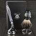 4 Pc Mens Shaving Kit 3 Edge Razor With Black Badger Hair Shaving Brush Razor Stand and Brush Stand Perfect Set For Men