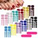 12 Sheets Glitter Toe Nail Wraps Self-Adhesive Toe Nail Polish Stickers Solid Color Nail Art Decals Strips Glittery Manicure Kit with 12 Styles and 2 Pieces Nail Files for Women Girls (Chic Colors)