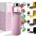 LIVONDO drinking bottle glass 0.5 lt. with stainless steel screw cap and neoprene cover | Dishwasher safe (Love - Piruette)