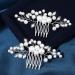 Pearl Hair Comb Bridal Hair Comb Wedding Hair Comb Pearls Flower Hair Side Comb Silver Bridal Side Comb Hair Piece Leaf Hair Piece Vintage Wedding Hair Accessories For Brides Bridesmaids Women Girls