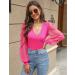 Fayenne Womens Tops Deep V Neck Cross Wrap Sexy Tops Polka Dot Mesh Long Sleeve T Shirt Casual Blouses S Hot Pink - Buy Online on GoSupps.com