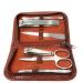 Personalised Male Travel Brown PU Leather Manicure Grooming Gift Set - Engraved Mens Gift - Buy Online on GoSupps.com