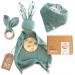Mikito Baby Gift Set for young & girls/newborns with Musselin Schnuffeltuch + Beißring + Laßchen + wooden sign as a gift for birth mint