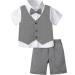 mintgreen Baby Boy 3pcs Gentleman Suit Herringbone Wedding Christening Outfit Shirt & Waistcoat & Shorts 1-6 Years 5-6 Years Dark Grey