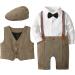 mintgreen Baby Boy Romper Suits Infant Gentleman Jumpsuit Bow Tie Waistcoat Outfits 9-12 Months Brown