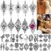 TASROI 32 Sheets Sexy Black Lotus Temporary Tattoos For Women Girls Indian Tribal Lace Tatoo Sticker Neck  Mandala Flower Butterfly Rose Tattoo Temporary Dreamcatcher Elephant Henna Tattoo Kit Adults