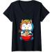 Womens Anime Ramen Unicorn Noodle Soup V-Neck T-Shirt