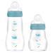 MAM Baby Glass Bottles 2 Pack Feel Good from Birth 170 ml & 260ml Glass Feeding Baby Bottle blue