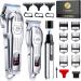 KIKIDO Hair Clippers Professional Cordless for Men Trimmer Beard Kits Men's Grooming Set with LCD Display Electric Shavers Razor for Barber Grooming Family Home (Sliver-3)