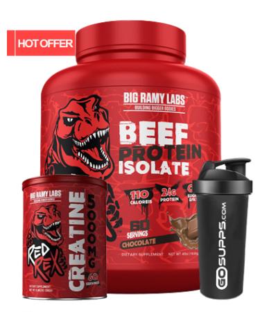 Big Ramy Labs RedRex Beef Protein Isolate 60 Serv +  Creatine 5000 MG - Monohydrate - 60 Servings + Shaker