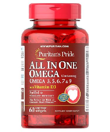 Puritan's Pride All in One Omega 3, 5, 6, 7 and 9 with Vitamin D3-60 Softgels