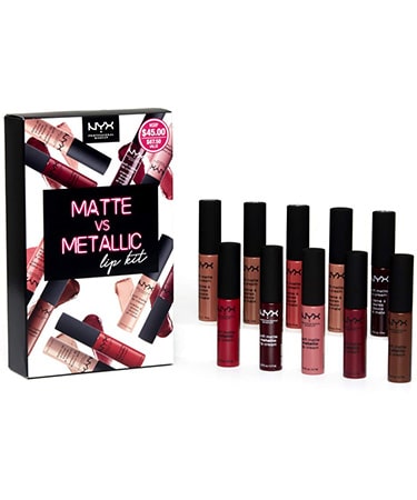 NYX Professional Makeup Lipstick Set 10-Piece Soft Matte Lip Cream Matte vs  Metallic Lip Kit