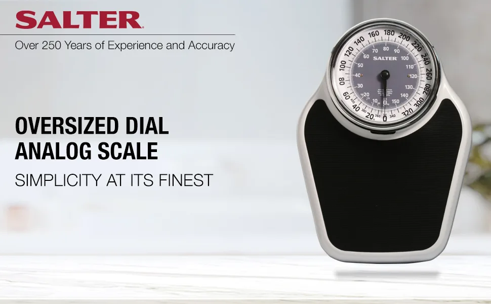 Salter Pro-Helix Professional Oversized Bathroom Scale with Black Vinyl Anti-Slip Bath Mat, 400 LB Capacity, Analog Scale, 18.25" x 13.0" Black/White - SALTER