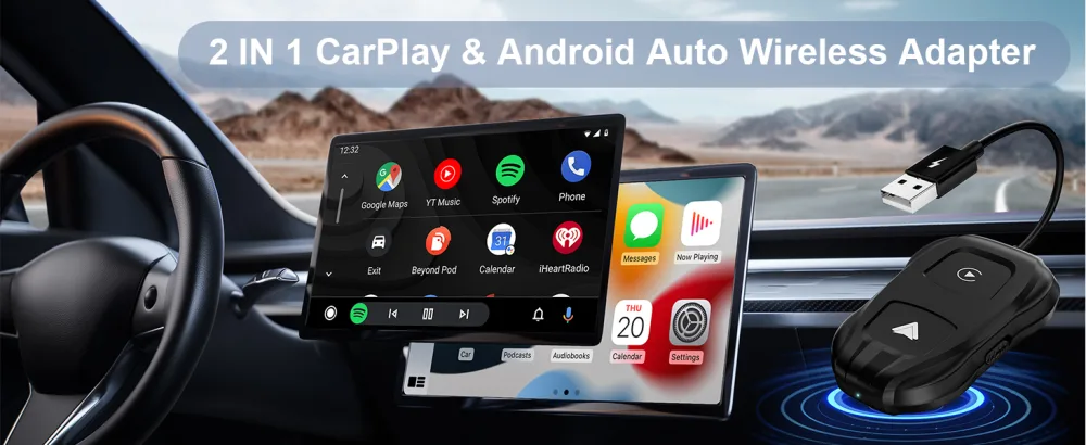 Wireless Carplay/Android Auto Adapter - 2024 Style Seamless OEM Wired Carplay/Android Auto Conversion, USB A/USB C Compatibility, Plug & Play Setup for Wireless Control - Wireless Carplay/Android Auto Adapter