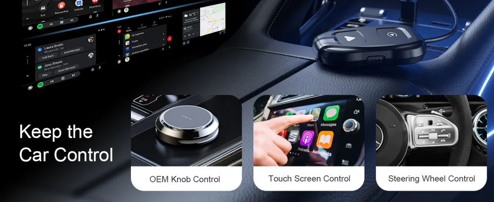 Wireless Carplay/Android Auto Adapter - 2024 Style Seamless OEM Wired Carplay/Android Auto Conversion, USB A/USB C Compatibility, Plug & Play Setup for Wireless Control - Wireless Carplay/Android Auto Adapter