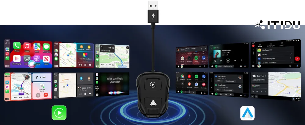 Wireless Carplay/Android Auto Adapter - 2024 Style Seamless OEM Wired Carplay/Android Auto Conversion, USB A/USB C Compatibility, Plug & Play Setup for Wireless Control - Wireless Carplay/Android Auto Adapter