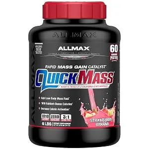 ALLMAX Nutrition Quick Mass Rapid Mass Gain Catalyst Strawberry-Banana 6 lbs (2.72 kg) - strawberry banana quick mass gain muscle protein