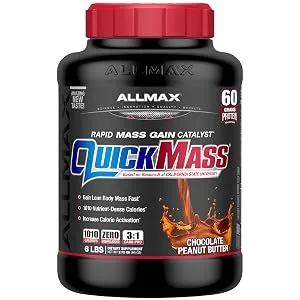 ALLMAX Nutrition QuickMass Rapid Mass Gain Catalyst Chocolate Peanut Butter 6 lbs (2.72 kg) - quickmass gainer chocolate peanut butter