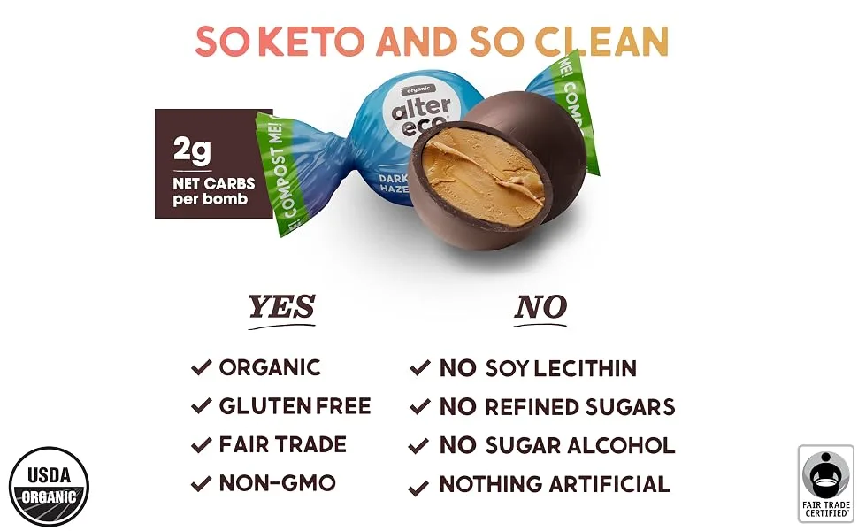 Alter Eco Organic Dark Chocolate Hazelnut Butter Bombs 3.8 oz ( 108 g) - macadamia justin