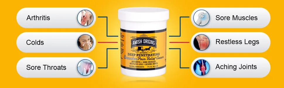 Amish Origins Deep Penetrating Greaseless Pain Relief Cream 3.5 fl oz (99.22 g) - amish origin
