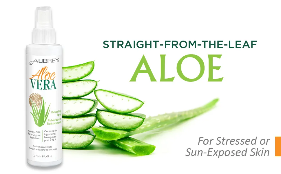 Aubrey Organics Refreshing Spray Aloe Vera 8 fl oz (237 ml) - Aubrey Aloe Vera Refreshing Spray IASC-Certified Pure Aloe Gentle Hydration for Face Body Skin 8oz