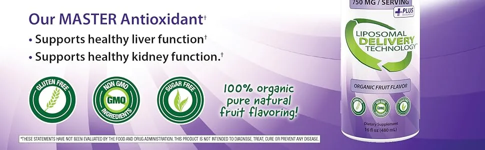 Aurora Nutrascience Mega-Liposomal Glutathione+ Plus Vitamin C Organic Fruit Flavor 750 mg 16 fl oz (480 ml) - Liposomal